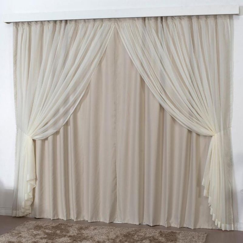 Cortina mirage 3 mts sala quarto blackout voal trilho suisso - bege - 100% poliéster