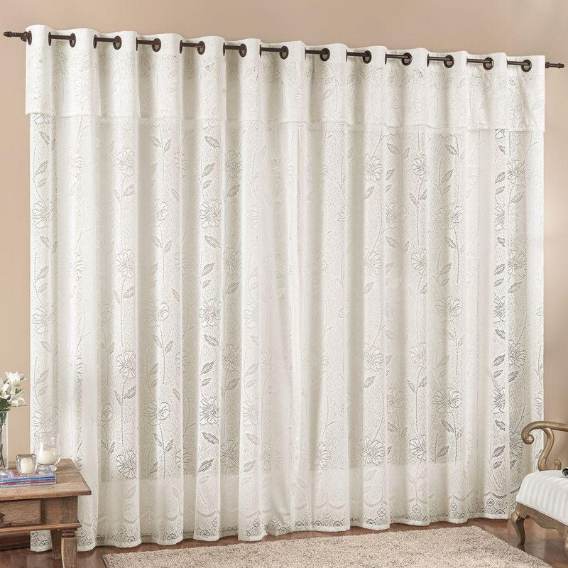 Cortina 4 mts sala quarto luna renda para varão baratissima palha - 100% poliéster