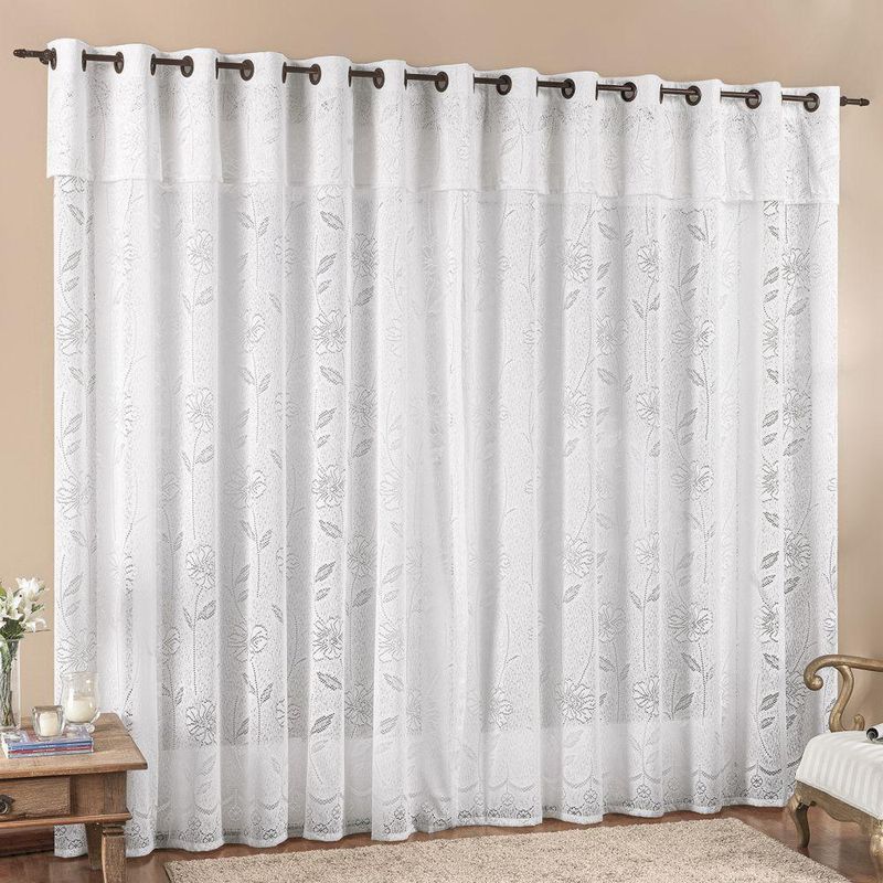 Cortina 4 mts sala quarto luna renda para trilho suisso baratissima branca - 100% poliéster