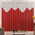 Cortina 4,00m x 2,50m momento sala quarto renda com microfibra p varão vermelha - 100% poliéster
