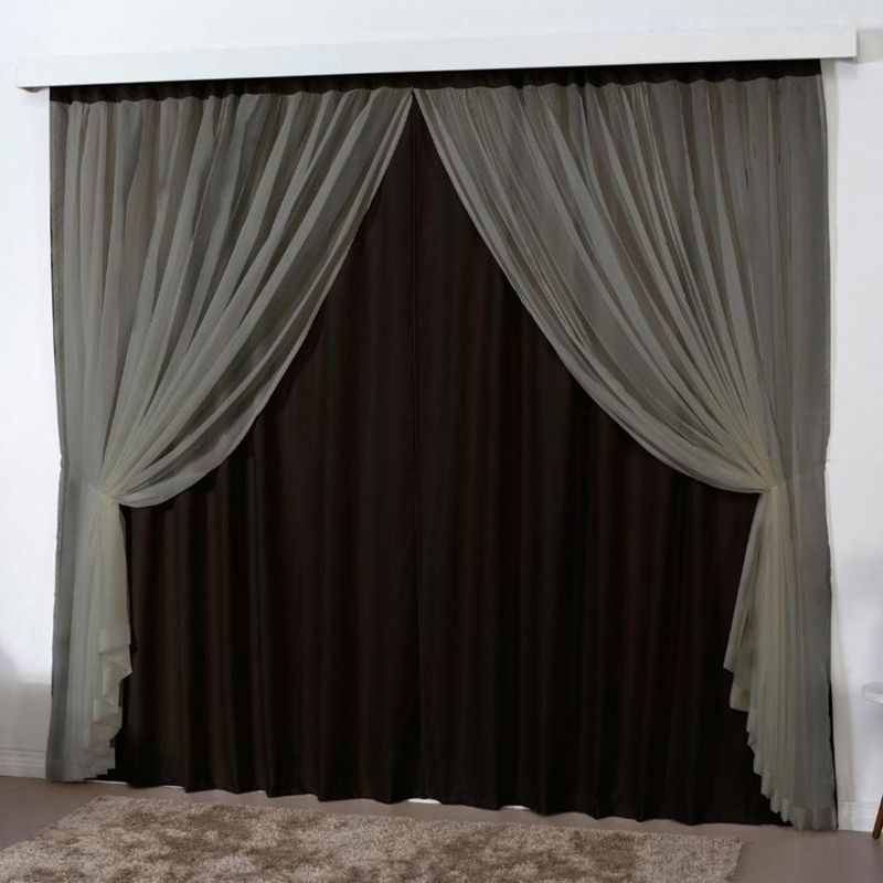 Cortina 3 mts sala quarto escritório blackout voal trilho comum - tabaco - 100% poliéster