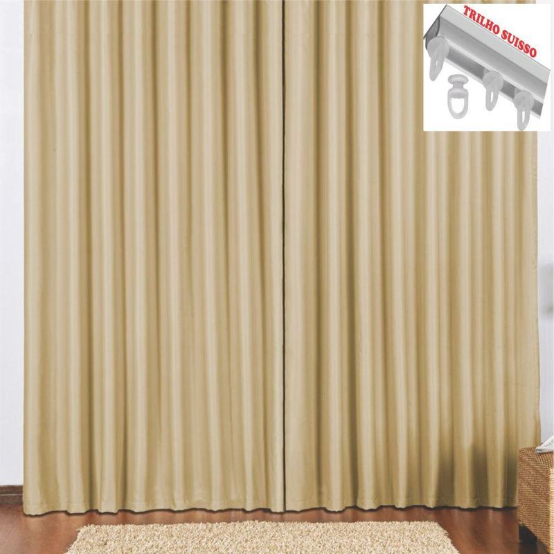 Cortina 3 mts sala quarto escritório blackout original para trilho suisso - avelã - 100% poliéster