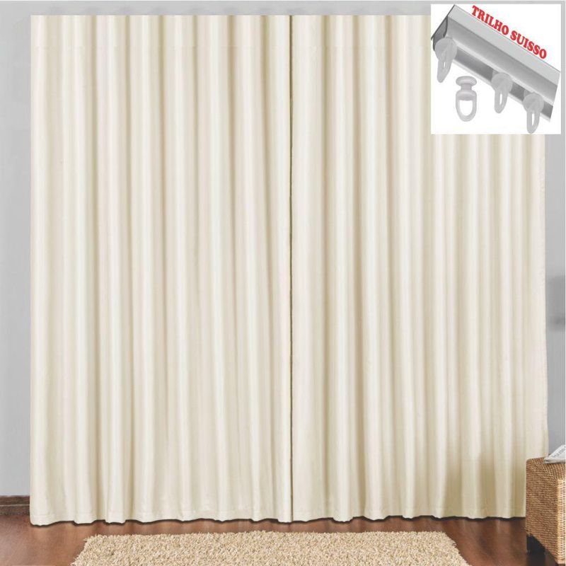 Cortina 3 mts sala quarto escritório blackout original para trilho suisso - bege - 100% poliéster