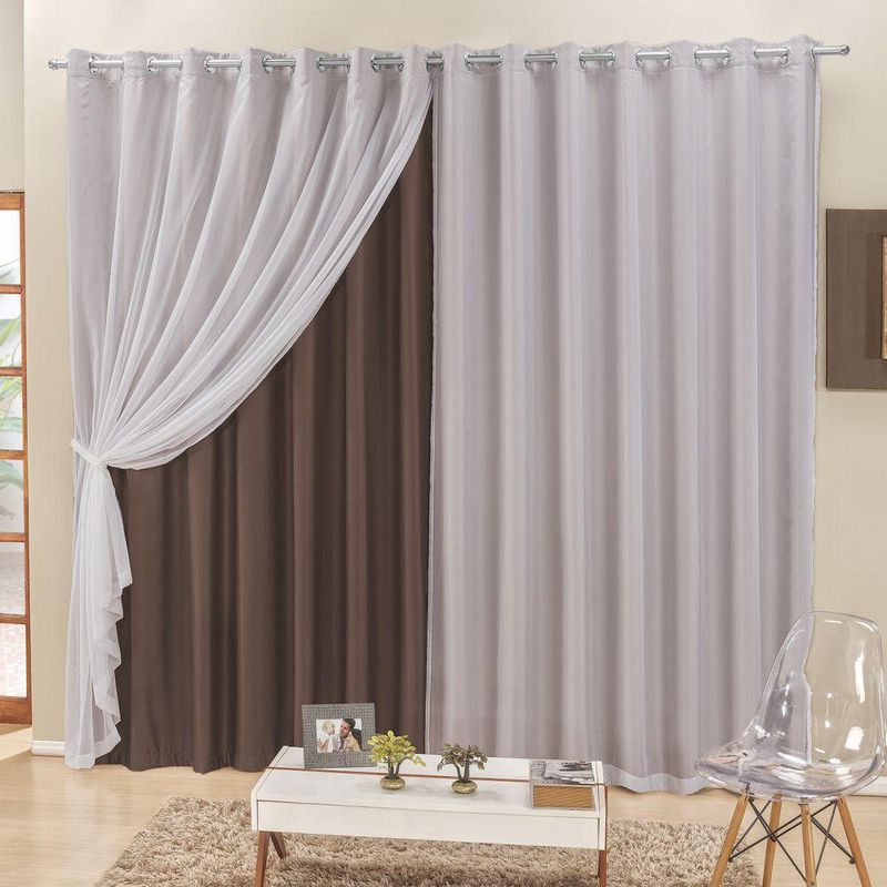 Cortina 2 mts sala quarto voal e semiblackout para varão tabaco - 100% poliéster