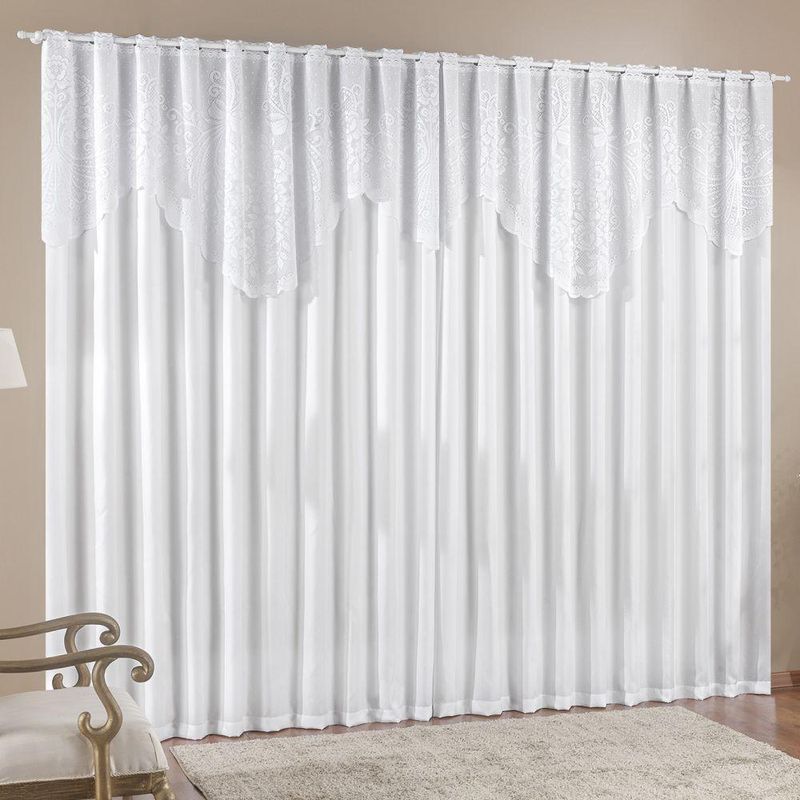 Cortina 2,00m x 1,70m do momento sala quarto renda com microfibra p varão branca - 100% poliéster