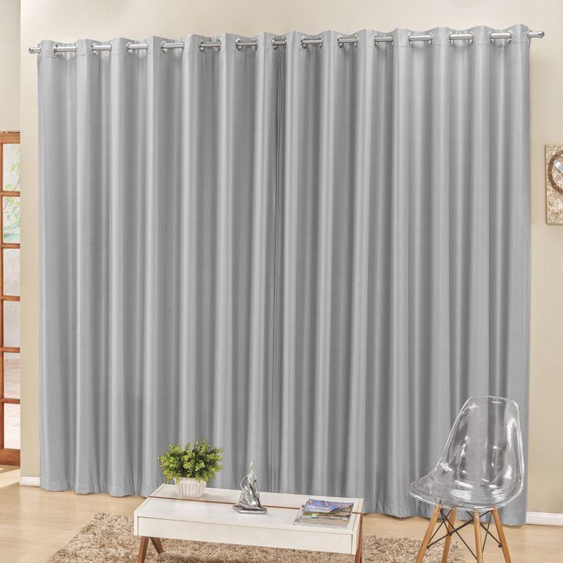 Cortina 2 mts sala quarto escritório semiblackout para trilho suisso cinza - 100% poliéster
