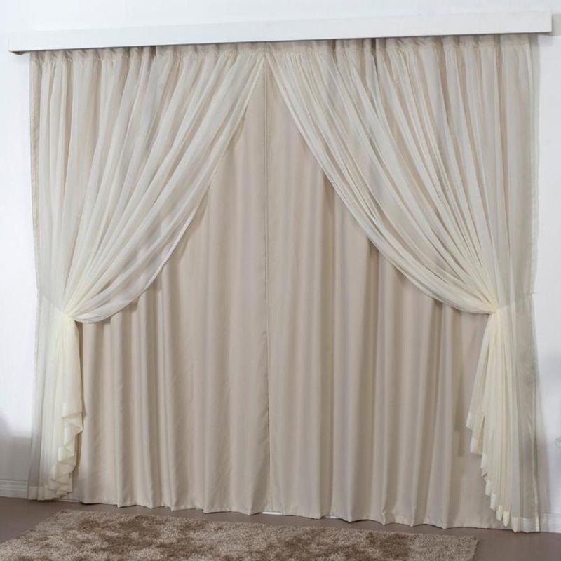 Cortina 2 mts sala quarto escritório blackout voal trilho comum - bege - 100% poliéster