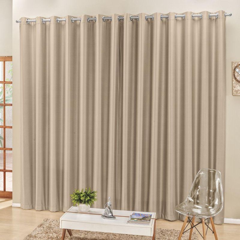 Cortina 2 mts sala quarto escritório semiblackout para trilho comum - bege - 100% poliéster