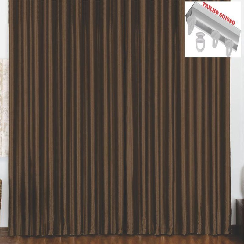 Cortina 2 mts sala quarto escritório blackout original para trilho suisso - tabaco - 100% poliéster