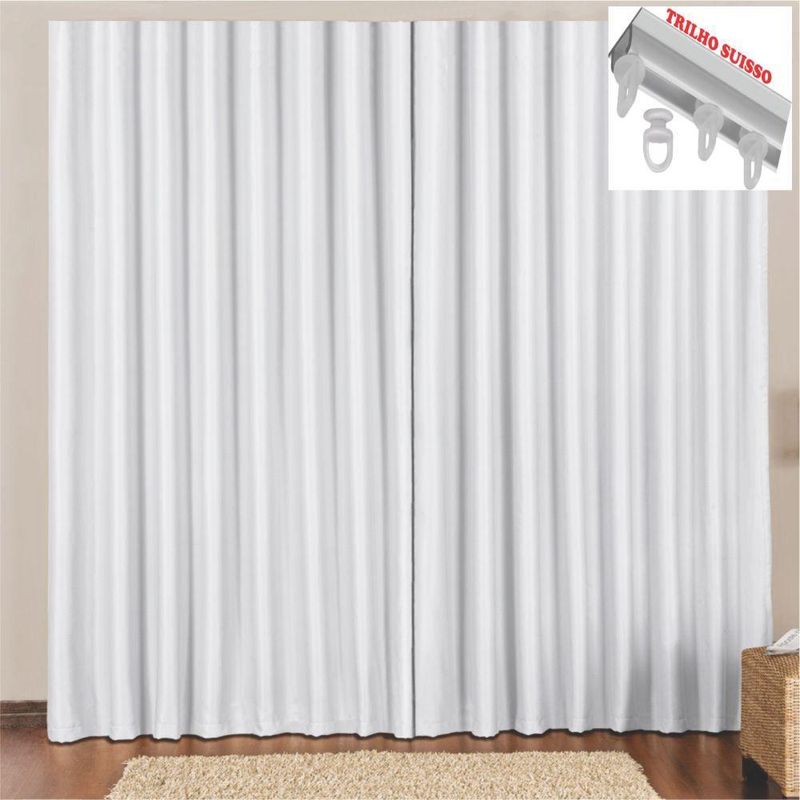 Cortina 2 mts sala quarto escritório blackout original para trilho suisso - gelo - 100% poliéster