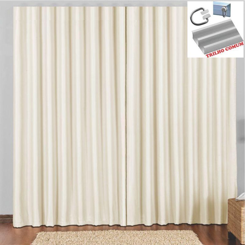 Cortina 2 mts sala quarto escritório blackout original para trilho comum - bege - 100% poliéster