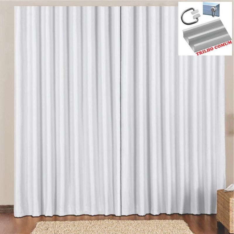 Cortina 2 mts sala quarto escritório blackout original para trilho comum - gelo - 100% poliéster