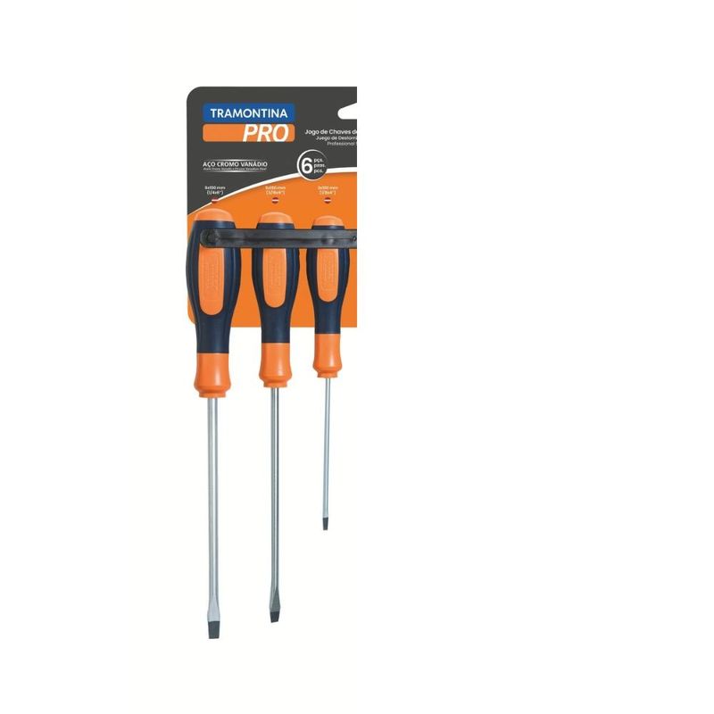 Jogo de chaves de fenda ultragrip plus 6 peças tramontina pro aço cromo vanádio magnetizada din iso 2380