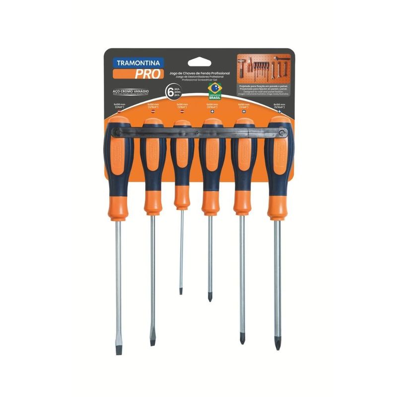 Jogo de chaves de fenda ultragrip plus 6 peças tramontina pro aço cromo vanádio magnetizada din iso 2380