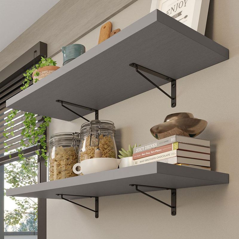 Kit 2 prateleiras suspensas para cozinha madesa 60 cm com mão francesa - cinza