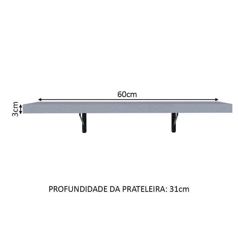 Kit 2 prateleiras suspensas para cozinha madesa 60 cm com mão francesa - cinza