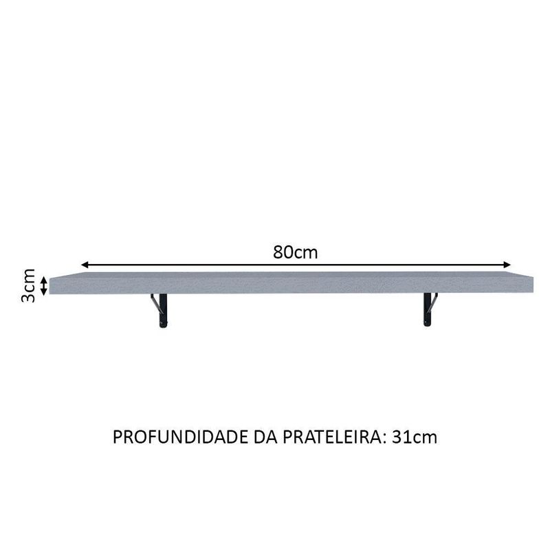 Kit 2 prateleiras suspensas para cozinha madesa 80 cm com mão francesa - cinza