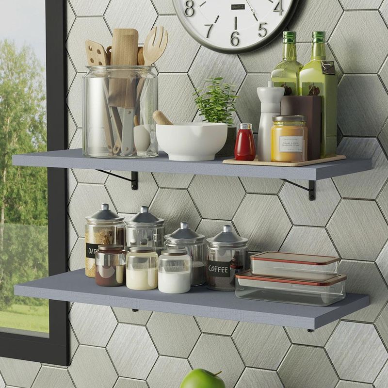 Kit 2 prateleiras suspensas para cozinha madesa 80 cm com mão francesa - cinza