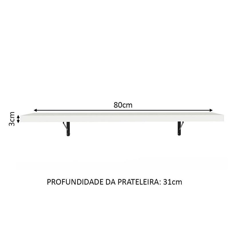 Kit 2 prateleiras suspensas para cozinha madesa 80 cm com mão francesa - branco