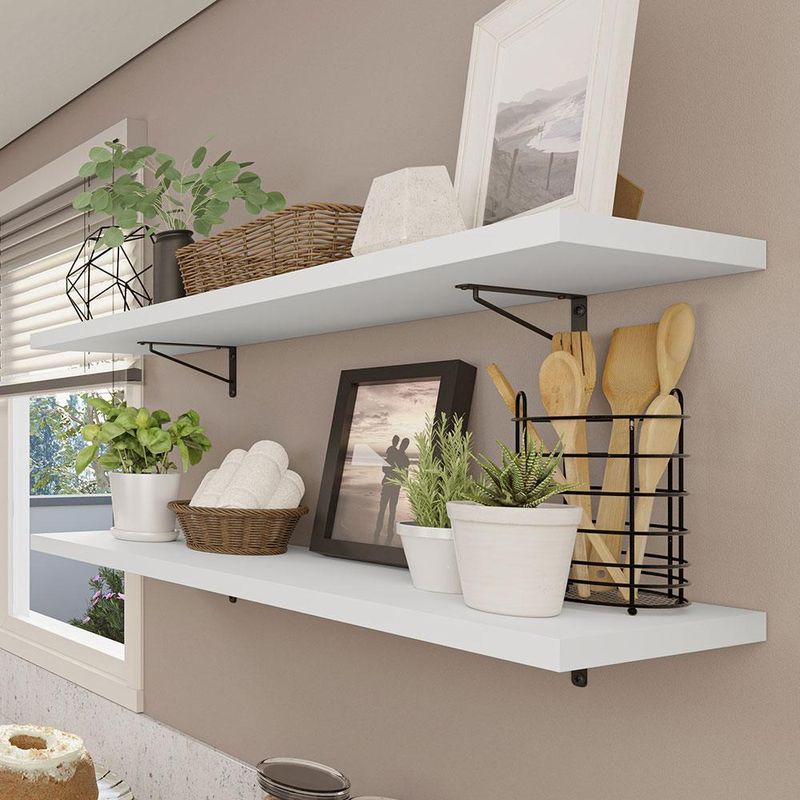 Kit 2 prateleiras suspensas para cozinha madesa 80 cm com mão francesa - branco