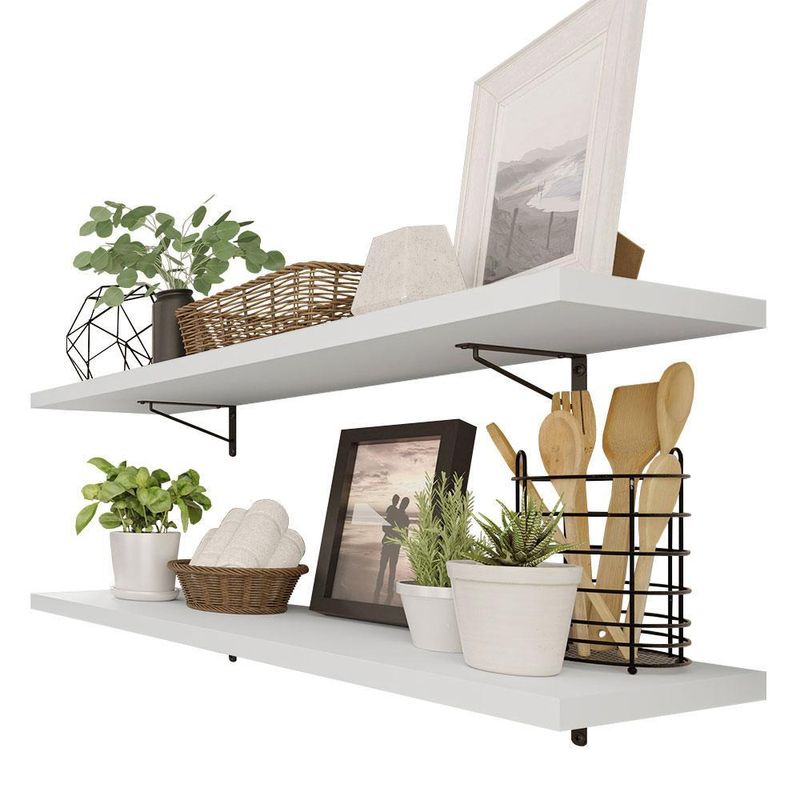 Kit 2 prateleiras suspensas para cozinha madesa 80 cm com mão francesa - branco