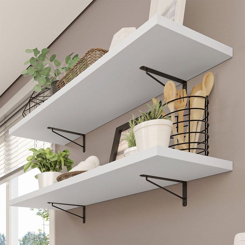 Kit 2 prateleiras suspensas para cozinha madesa 80 cm com mão francesa - branco