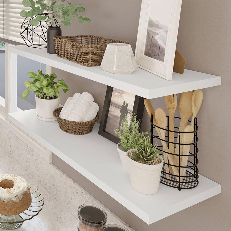 Kit 2 prateleiras suspensas para cozinha madesa 80 cm com mão francesa - branco