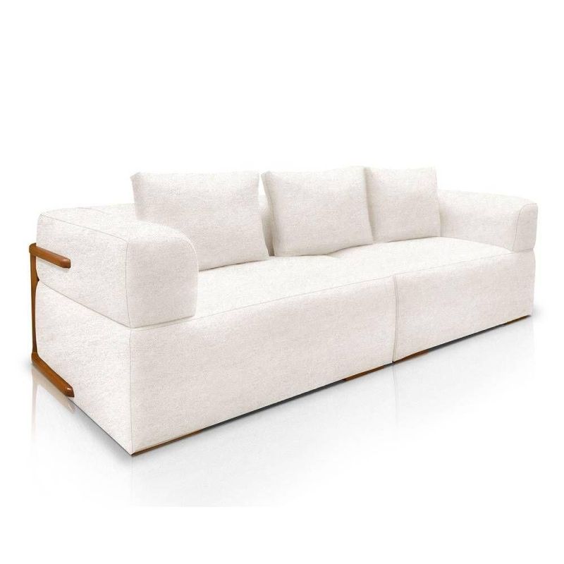 Sofá Scott 3 Lugares com Chaise 220CM Off White Bouclé Lucas Home