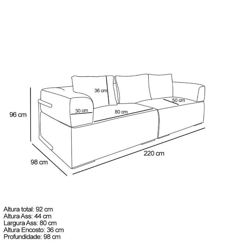 Sofá Scott 3 Lugares com Chaise 220CM Off White Bouclé Lucas Home