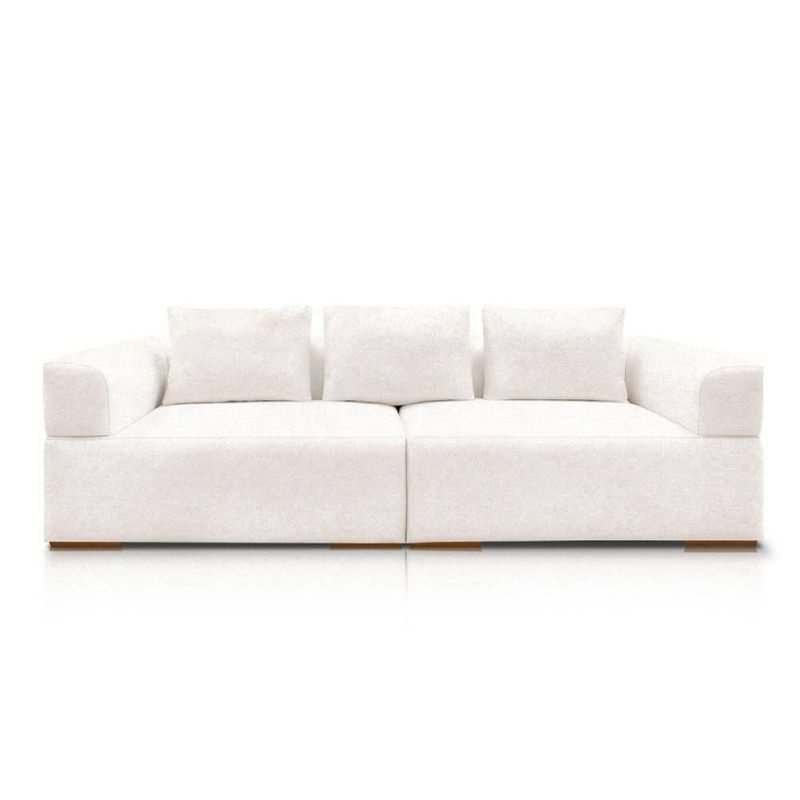 Sofá Scott 3 Lugares com Chaise 220CM Off White Bouclé Lucas Home