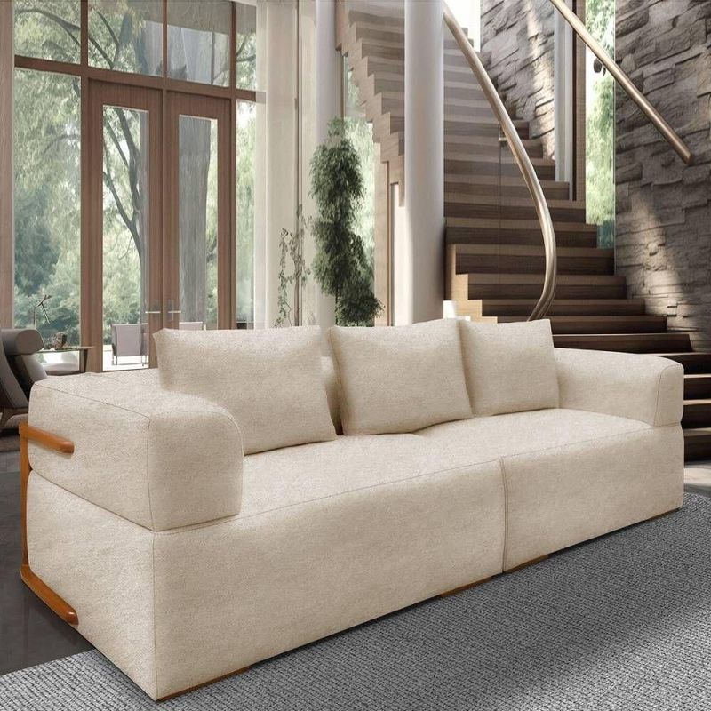Sofá Scott 3 Lugares com Chaise 220CM Off White Bouclé Lucas Home