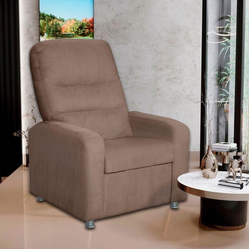 Poltrona Decorativa Do Papai Reclinável Confortável Suede - Lm Decor Cappuccino