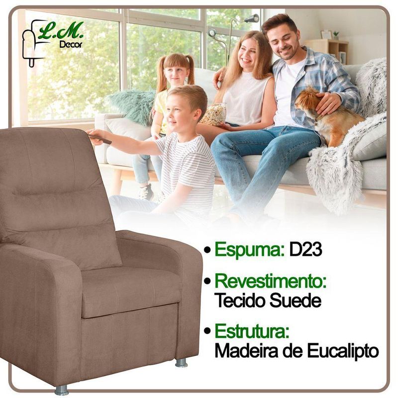 Poltrona Decorativa Do Papai Reclinável Confortável Suede - Lm Decor Cappuccino
