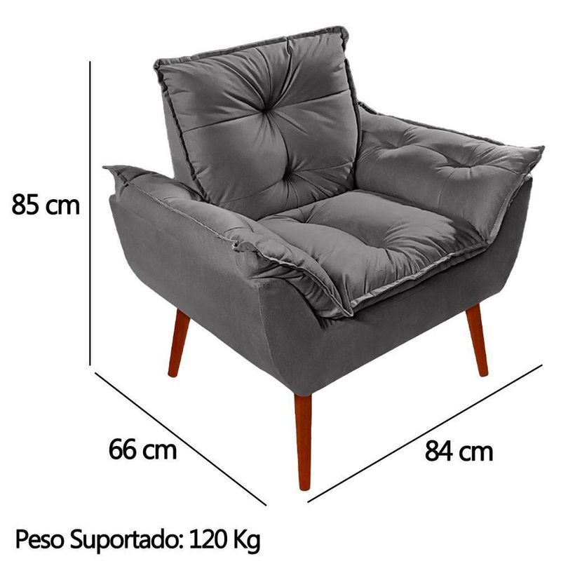Poltrona Decorativa Opala Suede - Lm Decor Cinza Escuro