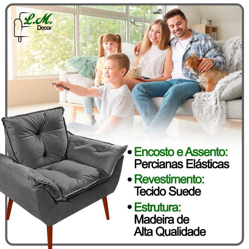 Poltrona Decorativa Opala Suede - Lm Decor Cinza Escuro