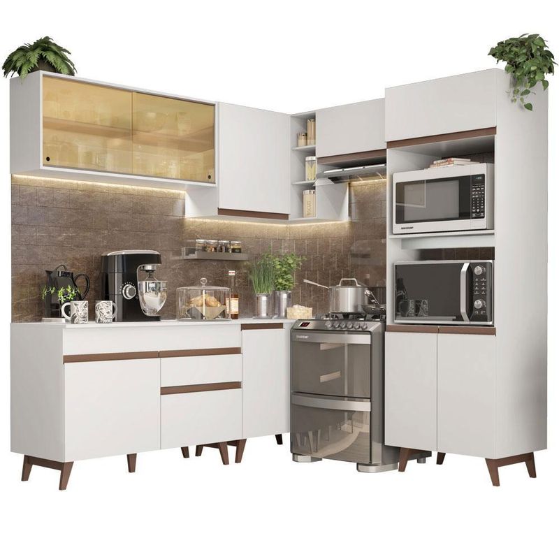 Cozinha completa de canto madesa reims 402002 com armário e balcão - branco