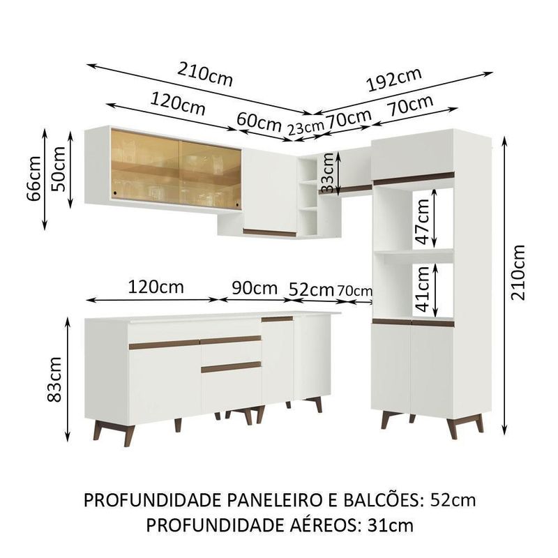 Cozinha completa de canto madesa reims 402002 com armário e balcão - branco