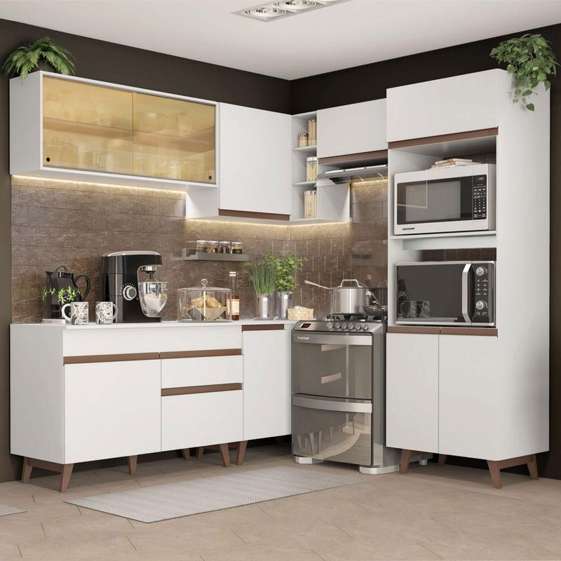 Cozinha completa de canto madesa reims 402002 com armário e balcão - branco