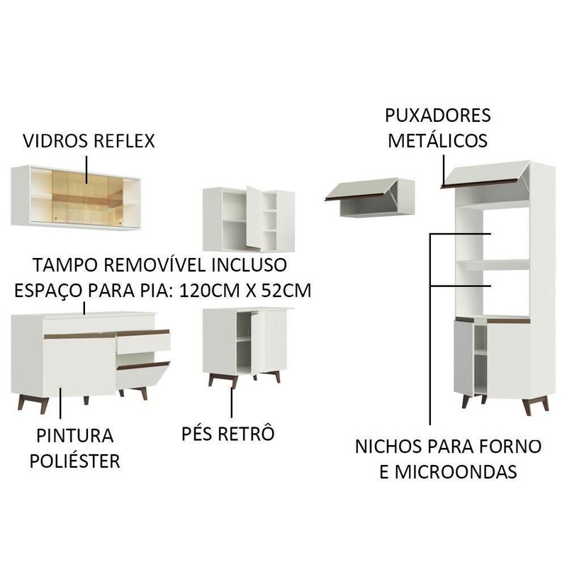 Cozinha completa de canto madesa reims 402002 com armário e balcão - branco