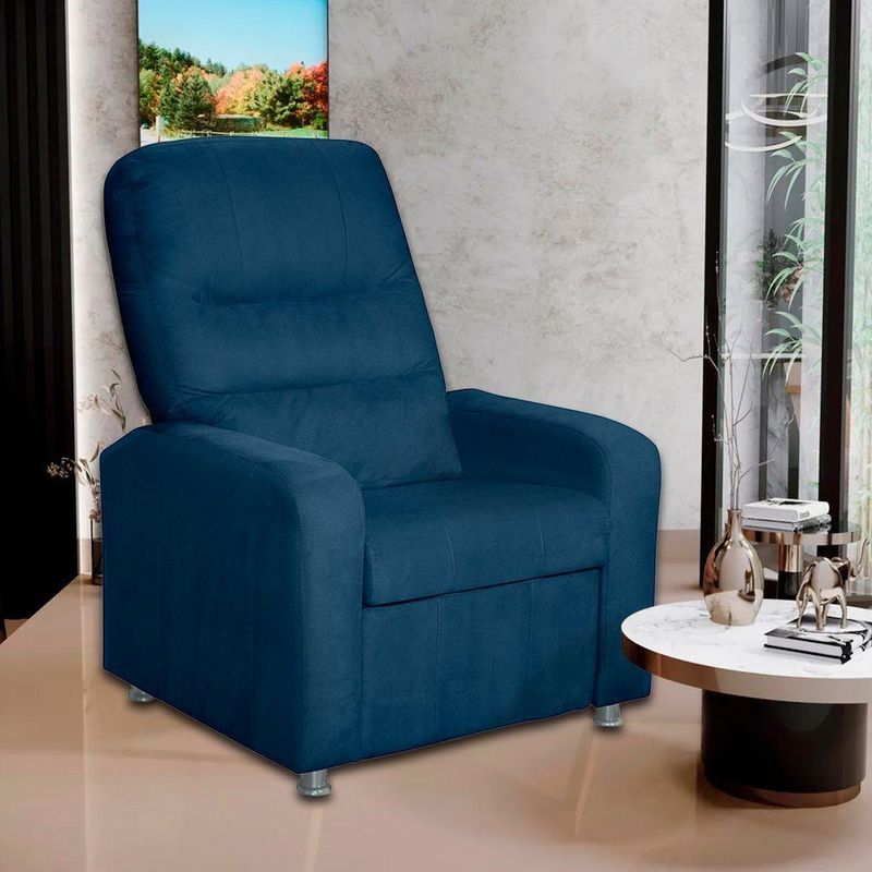 Poltrona Decorativa Do Papai Reclinável Confortável Suede Azul Marinho - Lm Decor