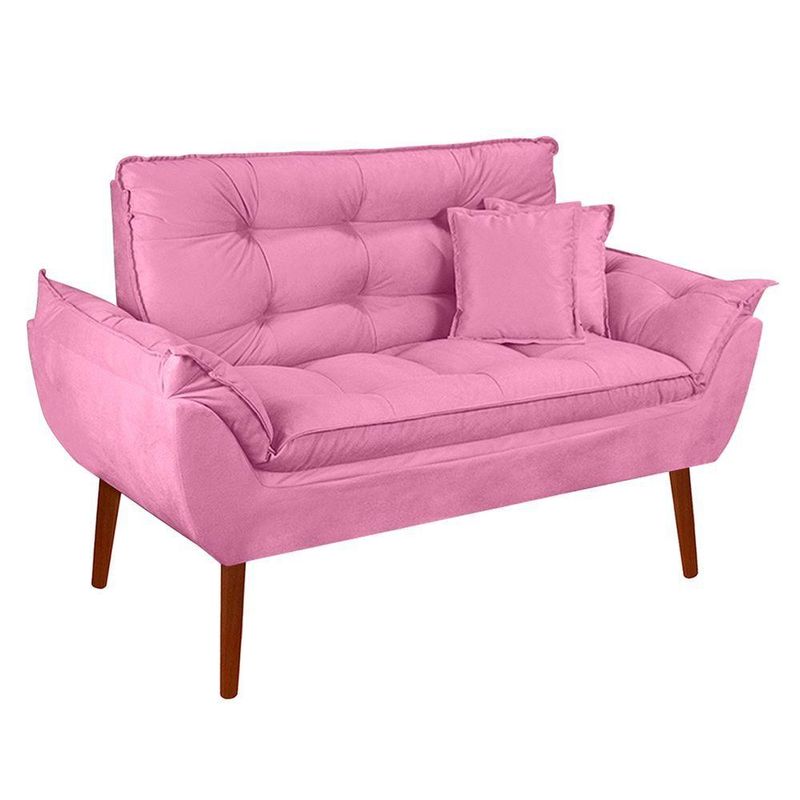 Kit Poltrona Decorativa Namoradeira 2 Puffs Opala E 2 Almofadas Suede - Lm Decor Rose