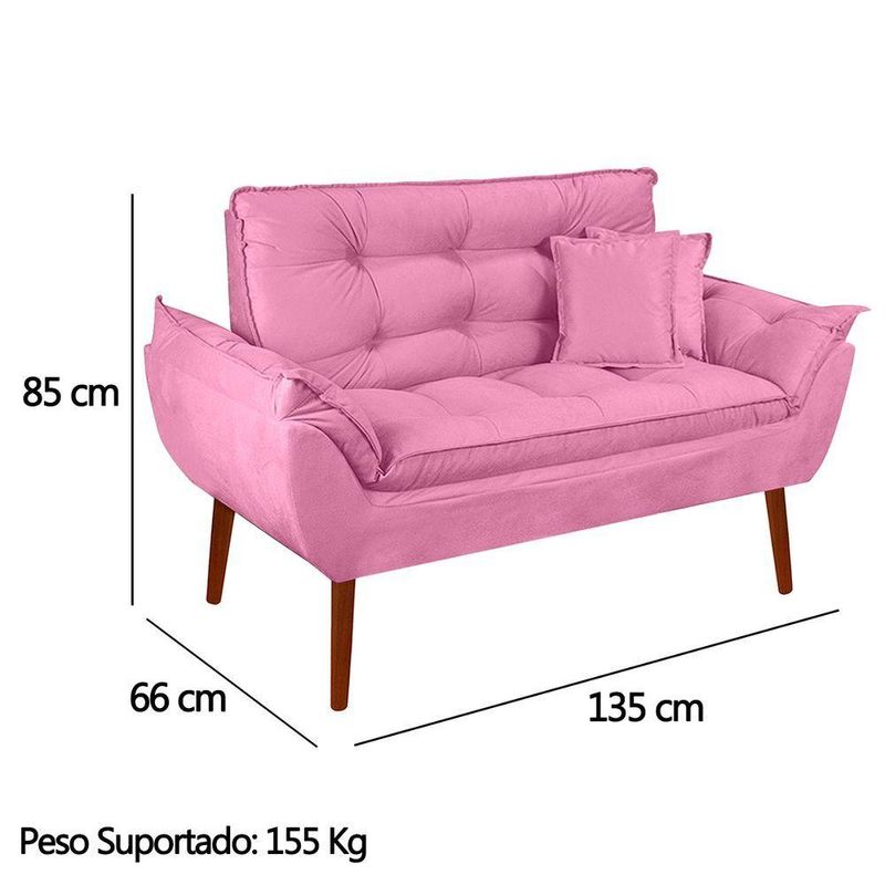 Kit Poltrona Decorativa Namoradeira 2 Puffs Opala E 2 Almofadas Suede - Lm Decor Rose