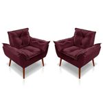 Kit 2 Poltronas Opala Decorativa P- Sala, Quarto E Recepção Suede - Lm Decor Vermelho Bordô
