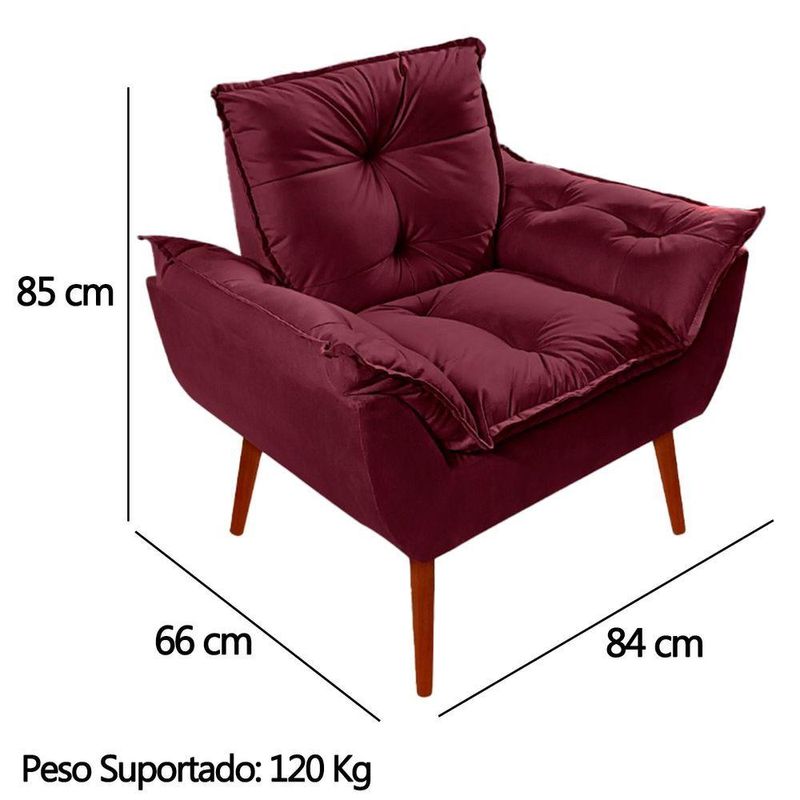 Kit 2 Poltronas Opala Decorativa P- Sala, Quarto E Recepção Suede - Lm Decor Vermelho Bordô