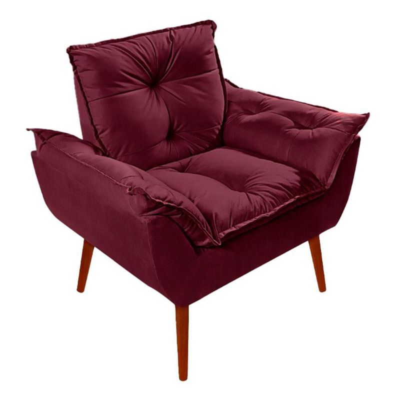 Kit 2 Poltronas Opala Decorativa P- Sala, Quarto E Recepção Suede - Lm Decor Vermelho Bordô