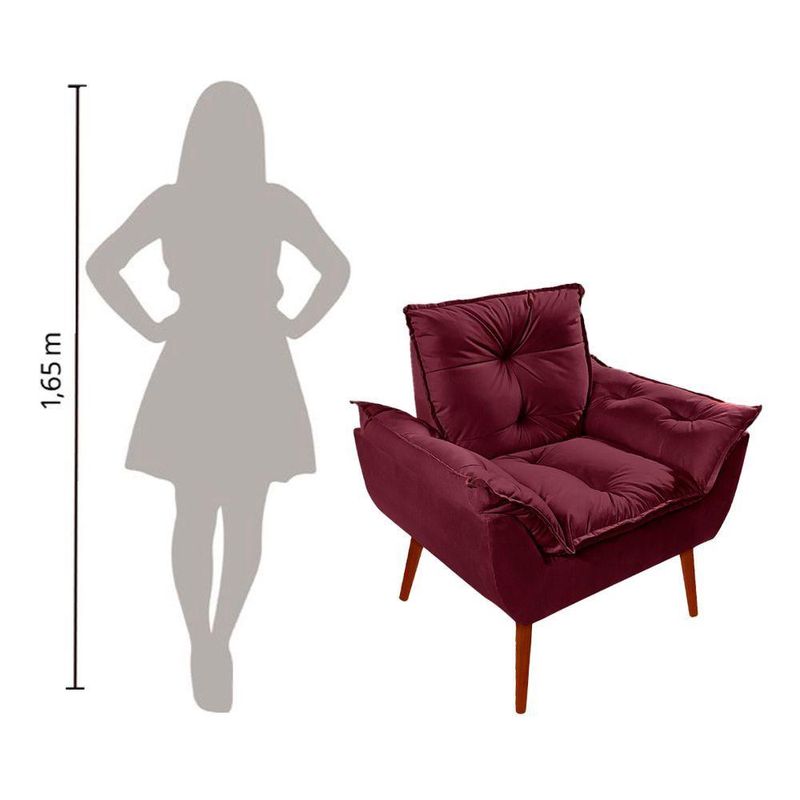 Kit 2 Poltronas Opala Decorativa P- Sala, Quarto E Recepção Suede - Lm Decor Vermelho Bordô