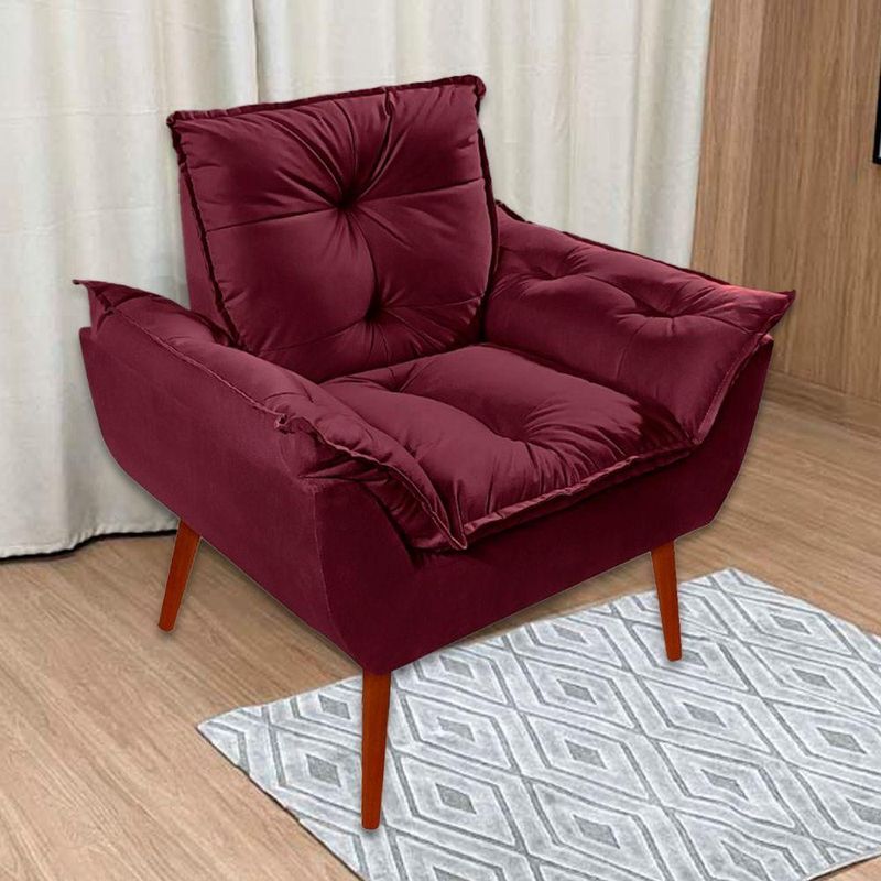 Kit 2 Poltronas Opala Decorativa P- Sala, Quarto E Recepção Suede - Lm Decor Vermelho Bordô