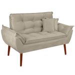 Kit Poltrona Decorativa Namoradeira 2 Puffs Opala E 2 Almofadas Suede - Lm Decor Bege