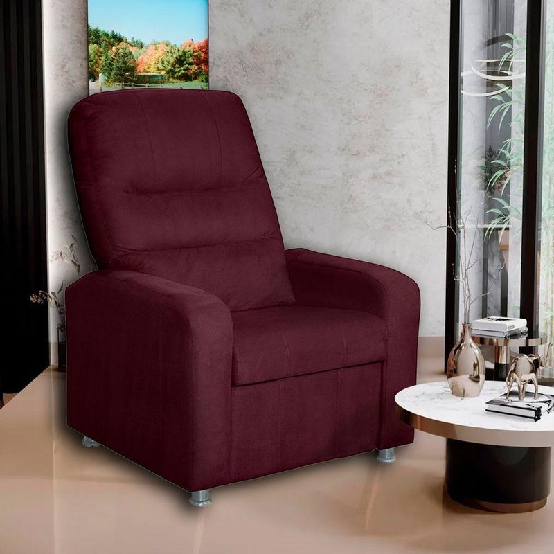 Kit 02 Poltronas Decorativas Do Papai Reclinável Confortável Suede Bordô - Lm Decor
