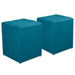 Kit Poltrona Decorativa Namoradeira 2 Puffs Quadrado E 2 Almofadas Suede - Lm Decor Azul Claro